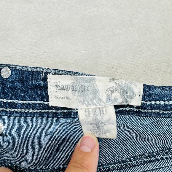 RawBlue Jeans Womens 9/10 Dark Wash Blue Denim Mid Rise Skinny 32" Destroyed Y2K - Picture 4 of 12